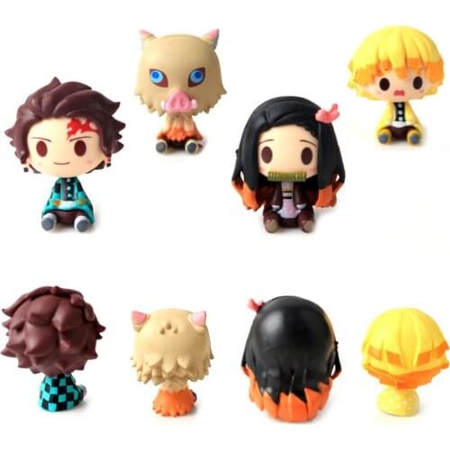 4 Style/Set Q Version Demon Slayer Sitting Ghost Doll Tanjiro Nidouzi Inosuke Zenizu Figure Action Figure Movie Model Toys Doll