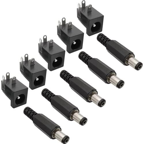 5Pairs DC-005 5.5 x 2.1mm DC Power Female Socket 5.5*2.1mm DC Male Plug Welding Wire DIY Adapter DC Plugs Jack Connector