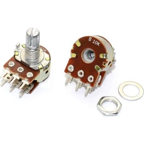 5 PCS B10K Dual Stereo Potentiometer Pots Shaft S 15mm 6Pin