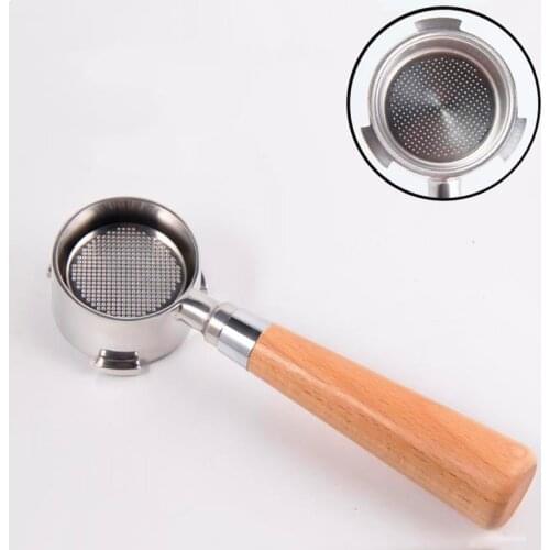 51MM Modified Filter Coffee Machine Handle Stainless Steel Bottomless Solid Wood, Coffee Filter Basket Coffee Tools