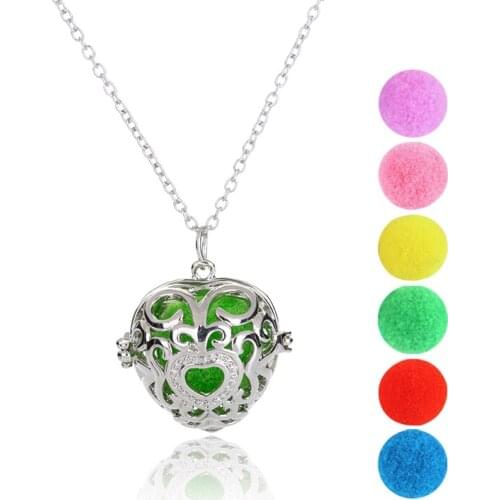6 Felt Balls Chromatic Color Aromatherapy Diffuser Pendant Necklace Gold Aroma Diffuser Locket Women Costume Jewelry