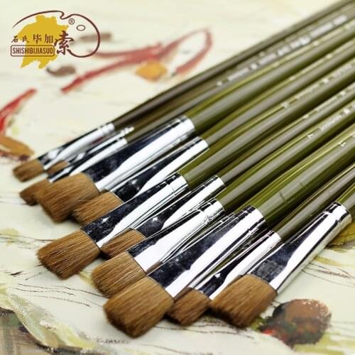 6Pcs/Set Oil Paint Brush Fine Weasel Hair Artistic Watercolor Brushes Flat Head Painting Brush For Acrylic Gouache Art Supplies