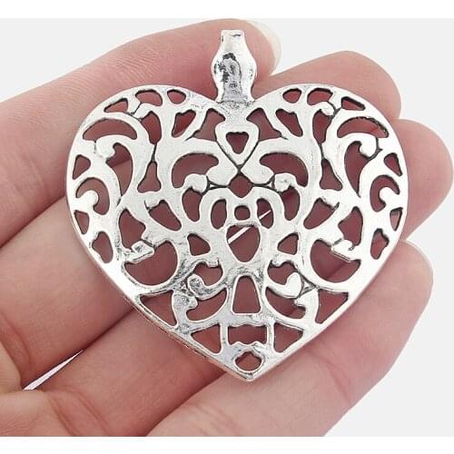 6PCS Large Hollow Open Love Heart Charms Pendants for Findings Necklace Jewelry 55x51mm
