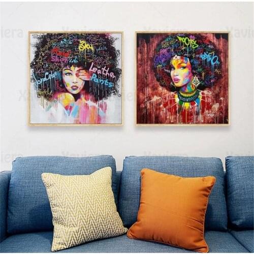 Abstract Multicolored African Woman Poster Modern Wall Art Portrait Canvas Art Print Street Painted Graffiti Feminist Room Decor