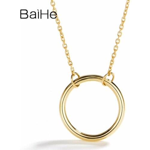BAIHE Solid 18K Yellow Gold Anniversary Wedding Gift Engagement Real Gold Trendy Fine Jewelry Round Pendant Necklaces Women