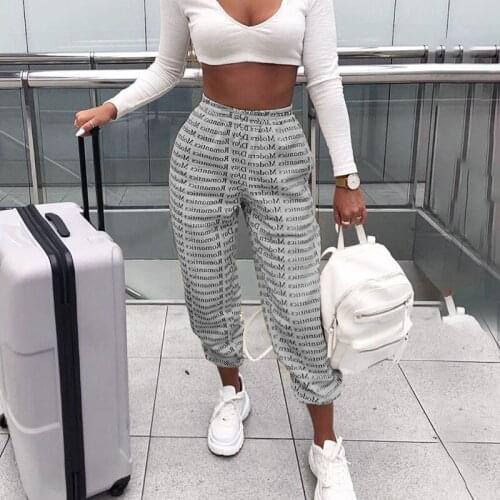 Harajuku Trousers Women Streetwear Jogger Harem Pants 2021 Retro Casual Letter Print Elastic Waist Hip-Hop Sport Pants Mujer 3XL