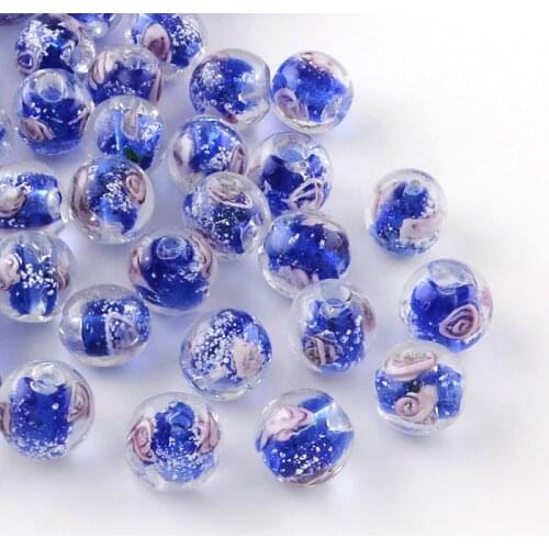 10pcs 8mm Handmade Luminous Inner Flower Lampwork Beads Round Loose Beads for Bracelet DIY Crafts Jewelry Making Accessories