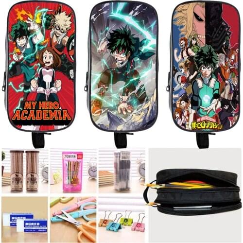 Anime My Hero Academia Pencil Case Large Capacity Zipper Students Stationery Bag Pen Bag Deku Pencil Bag Double Layer Pen Pouch