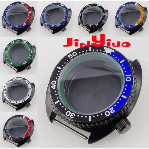 PVD Plated Black Green 45mm Men Watch Case fit NH35A NH36A Sapphire Glass Chapter Ring Solid Back