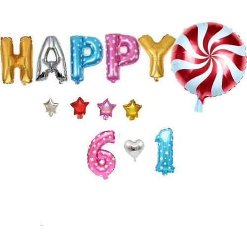 Childrens Day Kindergarten Home Window Decoration Arrangement Mini Love Star Shaped Foil Balloons Happy 61 Letter Balloon Set