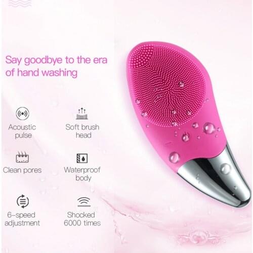 Electric USB Ultrasonic Silicone Face Brush Facial Cleansing Washer Mini Waterproof IPX7 Pore Cleaner Massager