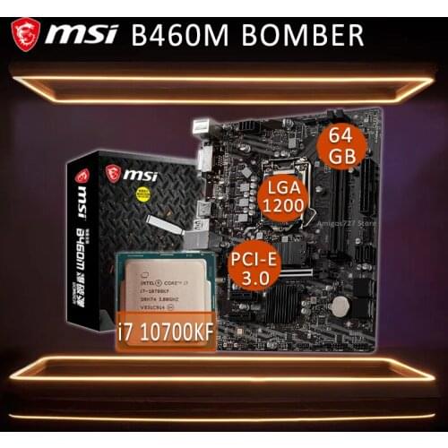 LGA 1200 MSI B460M BOMBER Gaming Motherboard With Intel Core i7 10700KF Motherboard Combo i7 Intel B460 Gaming Placa-mãe 1200