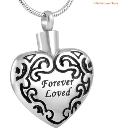 KLH8490-1 Wholesale Cremation Jewelry Urn Memorial Keepsake Ash Holder Pendant-"Forever Loved" Heart Ashes Locket Necklace