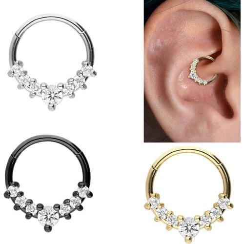 316L Surgical Steel CZ Segment Septum Clicker Nose Ring Zircon Ear Cartilage Helix Daith Hoop body Piercing jewelry
