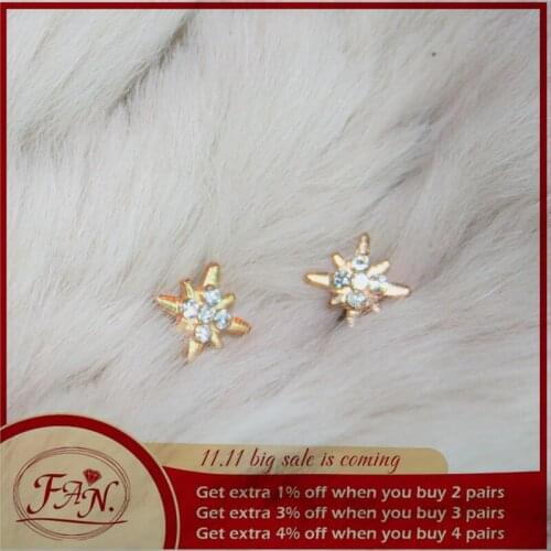 2021 Trendy Hot Sale Charming Simple Golden Color Eight Pointed Star with Crystal Style Fashion Stud Earrings for Girls & Women
