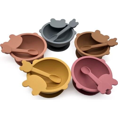 Baby Feeding Set Waterproof Non-slip Suction Bowl Fork Spoon Bib BPA Free Silicone Bowl Tableware Baby Products