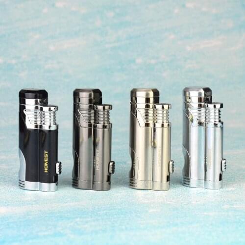 New arrive Honest Lighter Double Torch Jet Flame gas lighter Four Color Cigarette Lighter Cigar Lighter, without gas fuel