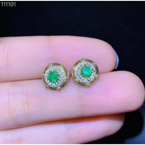 New style, special price, beautiful. Natural Emerald Ear Nails, 9255 Sterling silver, gold plated. Hot