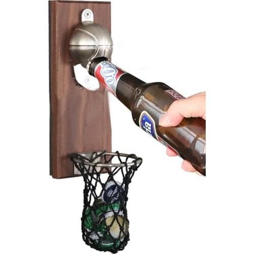 Bottle Opener Wall Mount Bottle Basketball Wine Beer Bottle Opener Tools With Embedded Magnetic Cap Catcher In Opener Keychain