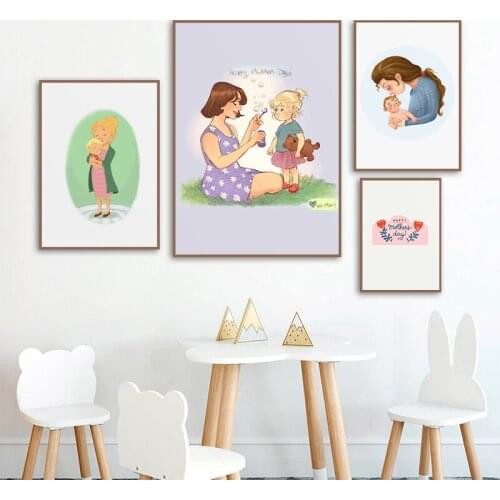 Mom and Daughter Baby Poster Nordic Modern Print Canvas Painting Mothers Day Gift Wall Art Picture for Living Room Home Decor