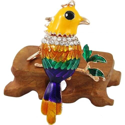 Lovely Key Chain Coloful Crystal Bird Animal Keychains Enamel Metal Crystal Pave Keyring Holder Car Accessories Jewelry