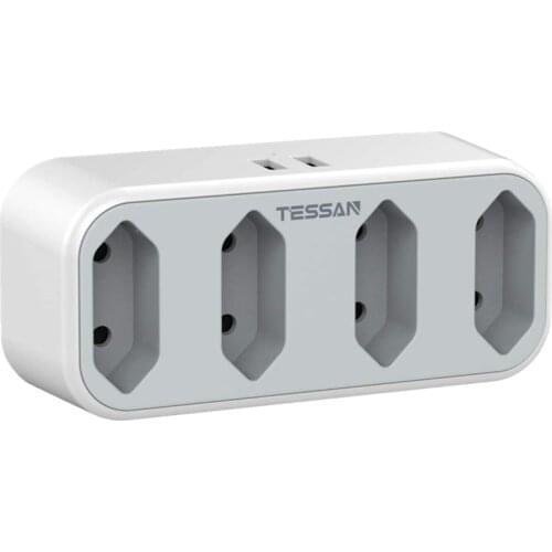 TESSAN EU Plug Wall Sockets Power Strip with 2 USB Ports 4 EU Outlets Travel Adaptor Multi Outlet Expander for Home Office