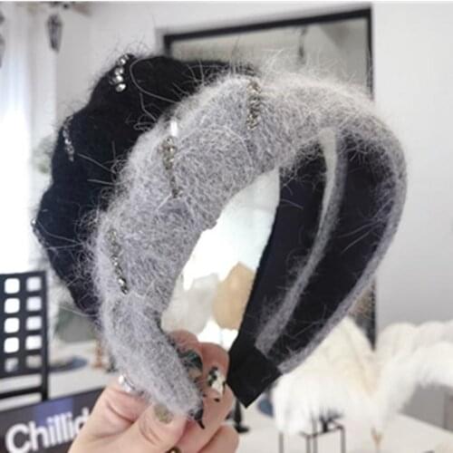 Handmade Wool Headbands Crystals for Women Winter Headwear Solid Wool Side Knot Hairbands Adults Outdoor Hairbands Head Band