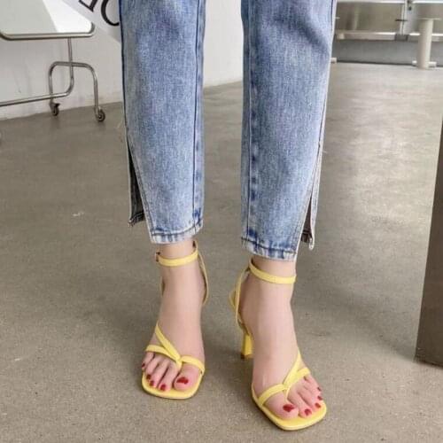Gladiator Sandals High Heels Shoes Fall Best Street Look Females Square Head Open Toe Clip-On Strappy Sandals Women dress shoes