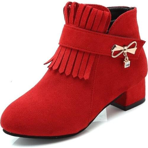 New bow autumn childrens shoes princess high heel boots kid girl fashion warm snow boots 4 5 6 7 8 9 10 11 12 years