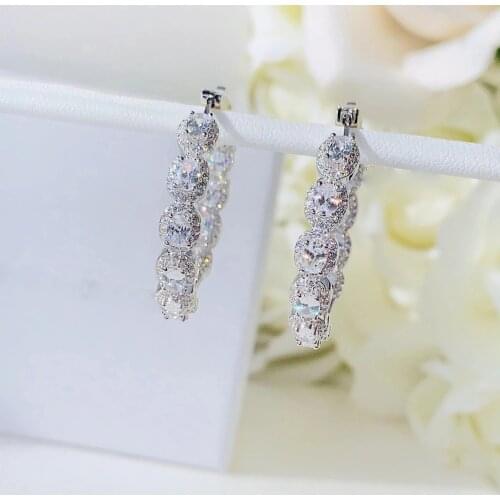 Hip Hop 35mm geometry oval cz paved heavy large round hoop earrings with gold silver plated women Fashion huggie earring jewelry