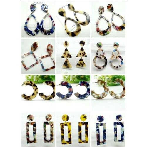 Tortoise Color Leopard Print Acrylic Acetic Acid Sheet Geometric Circle Square Long Drop Acrylic Jewelry Earrings earring A8