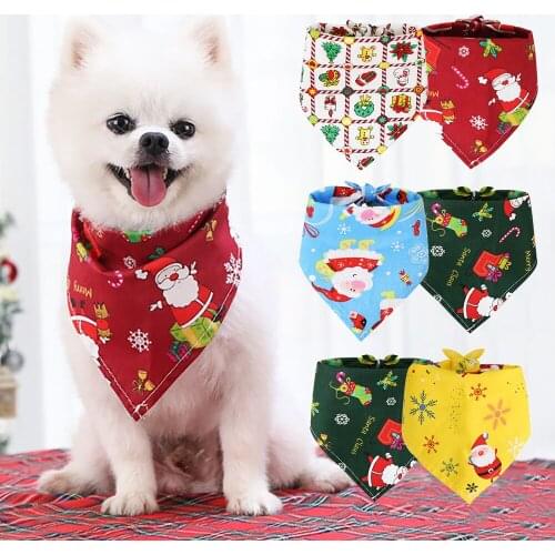 Pet Neckerchief Cartoon Pet Saliva Towel Triangle Scarf Cat Collar Dog Cat Accessories Christmas Santa Claus Print Dog Collar