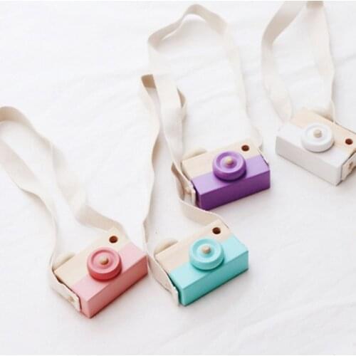 Cute Wooden Toy Camera Baby Kids Creative Neck Hanging Camera Photography Prop Decoration Children Playing House Decor Toy Gift