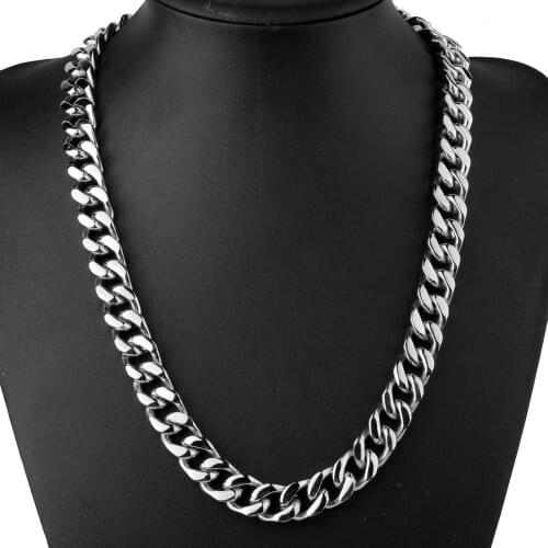 Tiasri Gold Silver Color Cuban Curb Man Necklace Bracelet High Quality Stainless Steel Chain 15mm Punk hip Hop Jewelry Gift Link