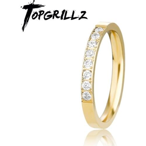 TOPGRILLZ Classic Women Ring Simple Finger Rings With Middle Paved CZ Stones Stainless Steel Female Engagement Jewelry