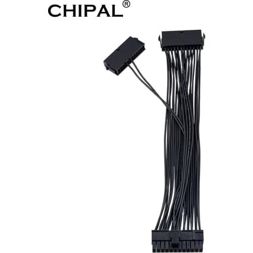 CHIPAL 30CM Three Dual PSU Cable Extension Adapter ATX 20+4 24Pin Power Supply Sync Starter Extender ADD2PSU Riser Converter