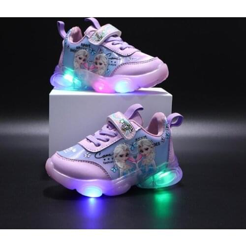 Spring Autumn Frozen Kids Light Shoes Girls Childrens Elsa Casual Sneakers Breathable Soft Anti-Slip Running Sports Shoes