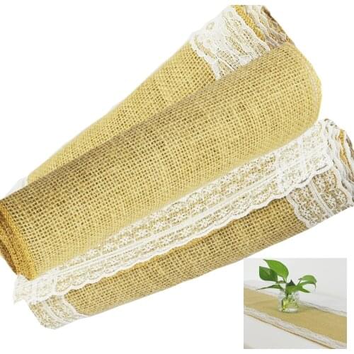 Natural Jute Vintage Lace Burlap Table Runners Hessian Rustic Country Table Runner For Wedding Home Christmas Party Table Decor