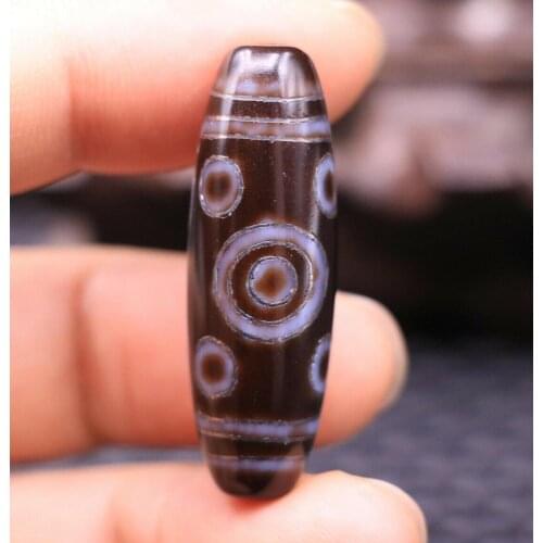 Magic Tibetan Old oily Agate 11 eye Gold Inlay dZi Bead Amulet 40mm Talisman Treasure