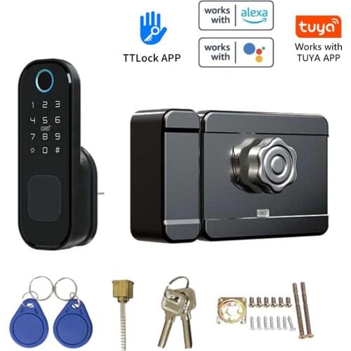 Tuya WiFi No Wiring Waterproof Fingerprint Lock Digital Code Electronic Door Lock Home Security APP Unlock For Alexa Google Home