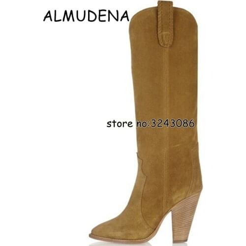 Suede Knee High Lady Long Boots Slip-on Spring Autumn Woman Rome Style Motorcycle Boots Shoes Spike Heels Fashion Boots Shoes