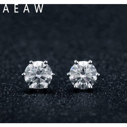 AEAW 0.5ct 1ctw Moissanite Gemstone Stud Earrings for Women Solid 925 Sterling Silver D color Solitaire Fine Jewelry