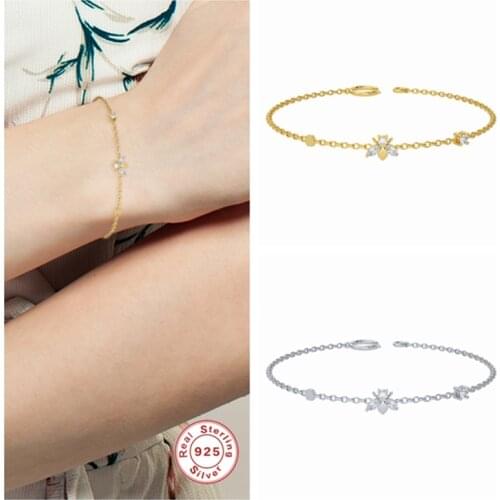 S925 Sterling Silver Korean INS Bee Chain Bracelets for Women Lovers' Valentines Day Gift Pulseira Adjustable Hand Link Jewelry