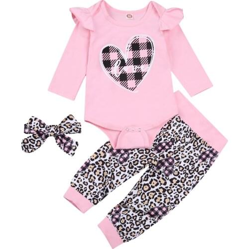 2021 Spring Autumn Baby Girl Leopard Print 3 Pieces Suit 0-24M Long Sleeve Bodysuit +Leopard Trousers + Headband Baby Outfits