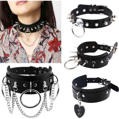 Leather Choker Collar For Women Goth Punk Choker Chain Silver Color Collar Sexy Chocker Rivet Chain Necklace Festival Jewelry