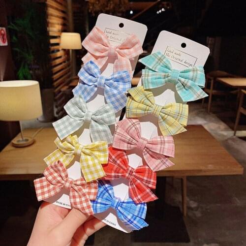 10PCS/Set New Girls Cute Plaid Print Star Hairpins For Kids Children Sweet Headband Hair Clip Barrettes Fashion Bow Accessories