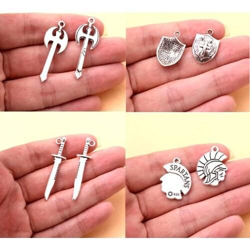 10pcs/lot Silver Plated Roman Soldier Weapon Charm Metal Pendants DIY Necklaces Bracelets Jewelry Handicraft Accessories P123