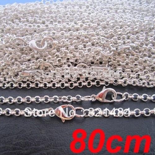 100pcs 80cm 2mm Bright Silver Plated Rolo Chain Necklace For Pendant Jewelry Findings DIY Accessories
