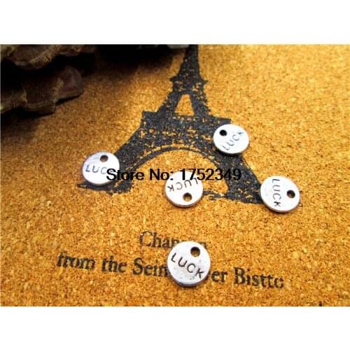 50pcs -LUCK small disc Charms,antique tibetan Silver Good Luck Pendants Charms 9mm