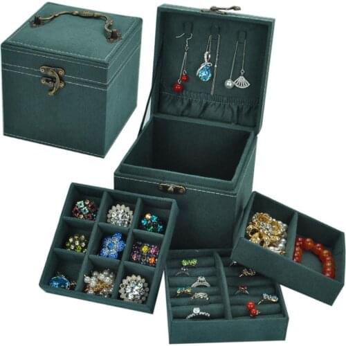80% HOT SALES！！！Vintage Three Layers Tote Jewelry Box Organizer Display Storage Case with Lock